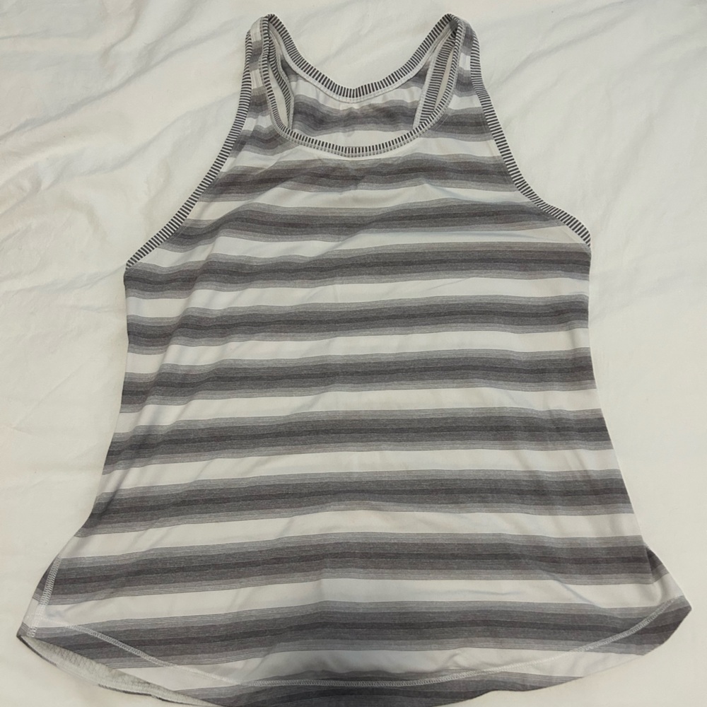 Lululemon gray and white stripe athletic tank size 10